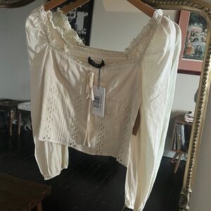 NWT Chic Cream Blouse with Embroidered Details